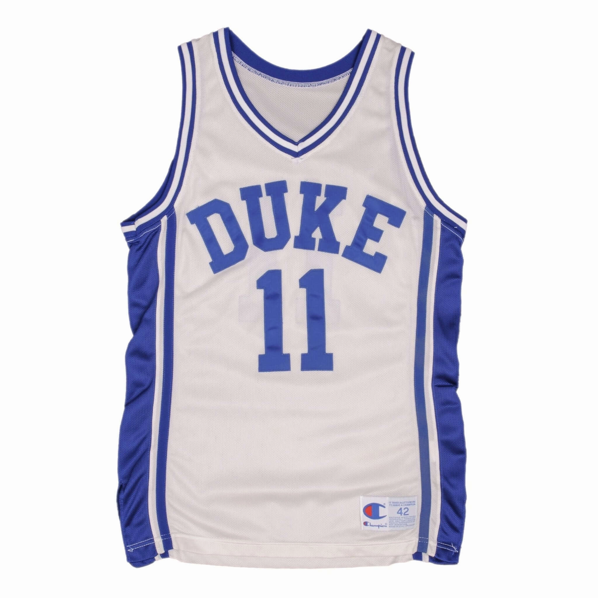 VINTAGE NCAA CHAMPION DUKE BLUE DEVILS #11 1990S JERSEY SIZE 42 MADE IN USA