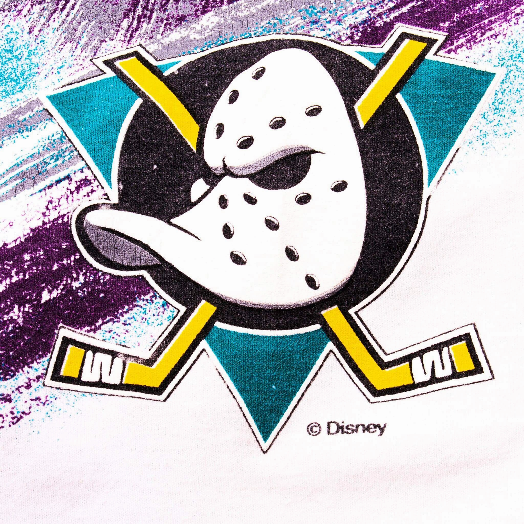 VINTAGE NHL ALL OVER PRINT DISNEY ANAHEIM MIGHTY DUCKS TEE SHIRT 1993 SIZE XL MADE IN CANADA