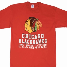 VINTAGE NHL CHICAGO BLACKHAWKS 1990 CHAMPIONS TEE SHIRT SIZE XL MADE IN USA