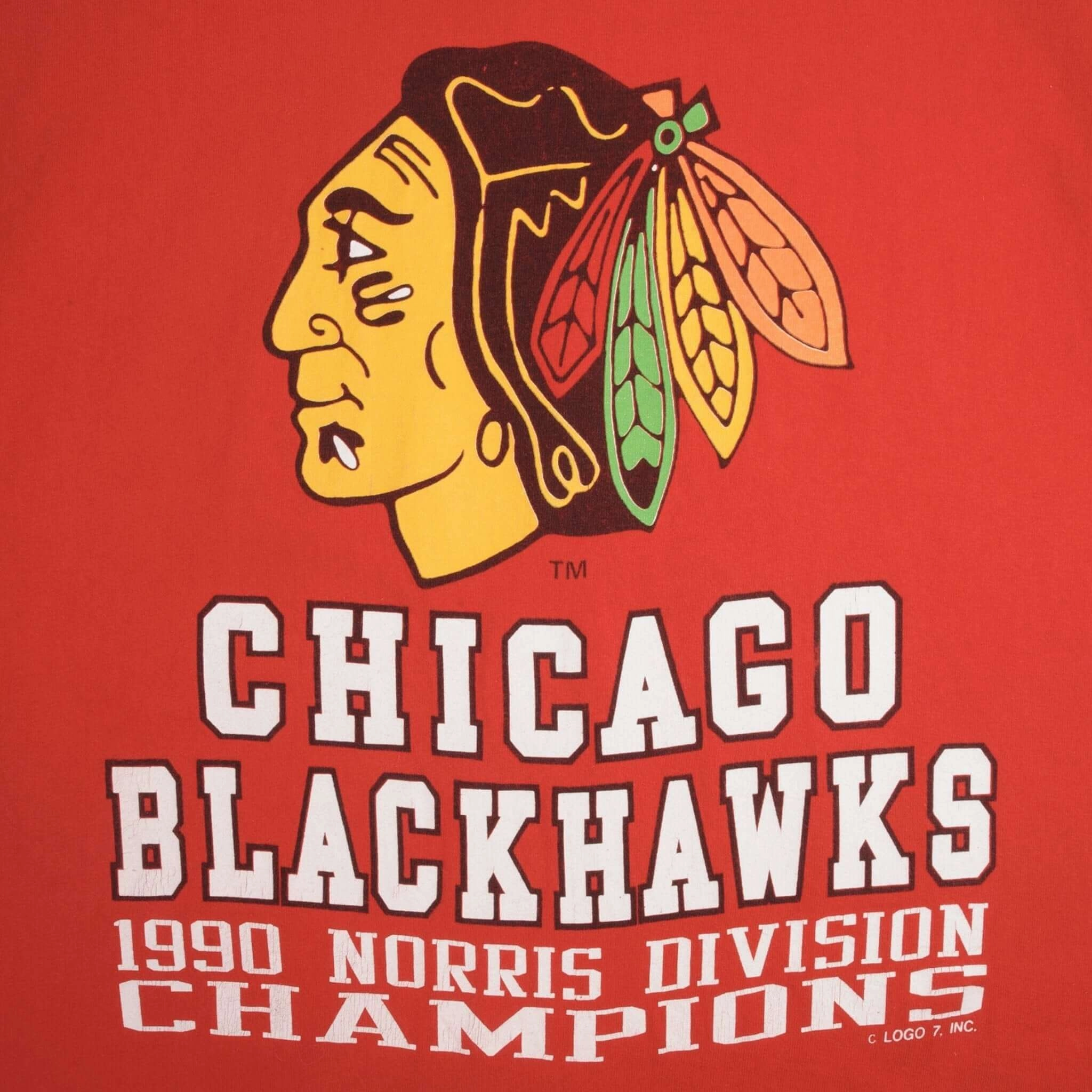 VINTAGE NHL CHICAGO BLACKHAWKS 1990 CHAMPIONS TEE SHIRT SIZE XL MADE IN USA