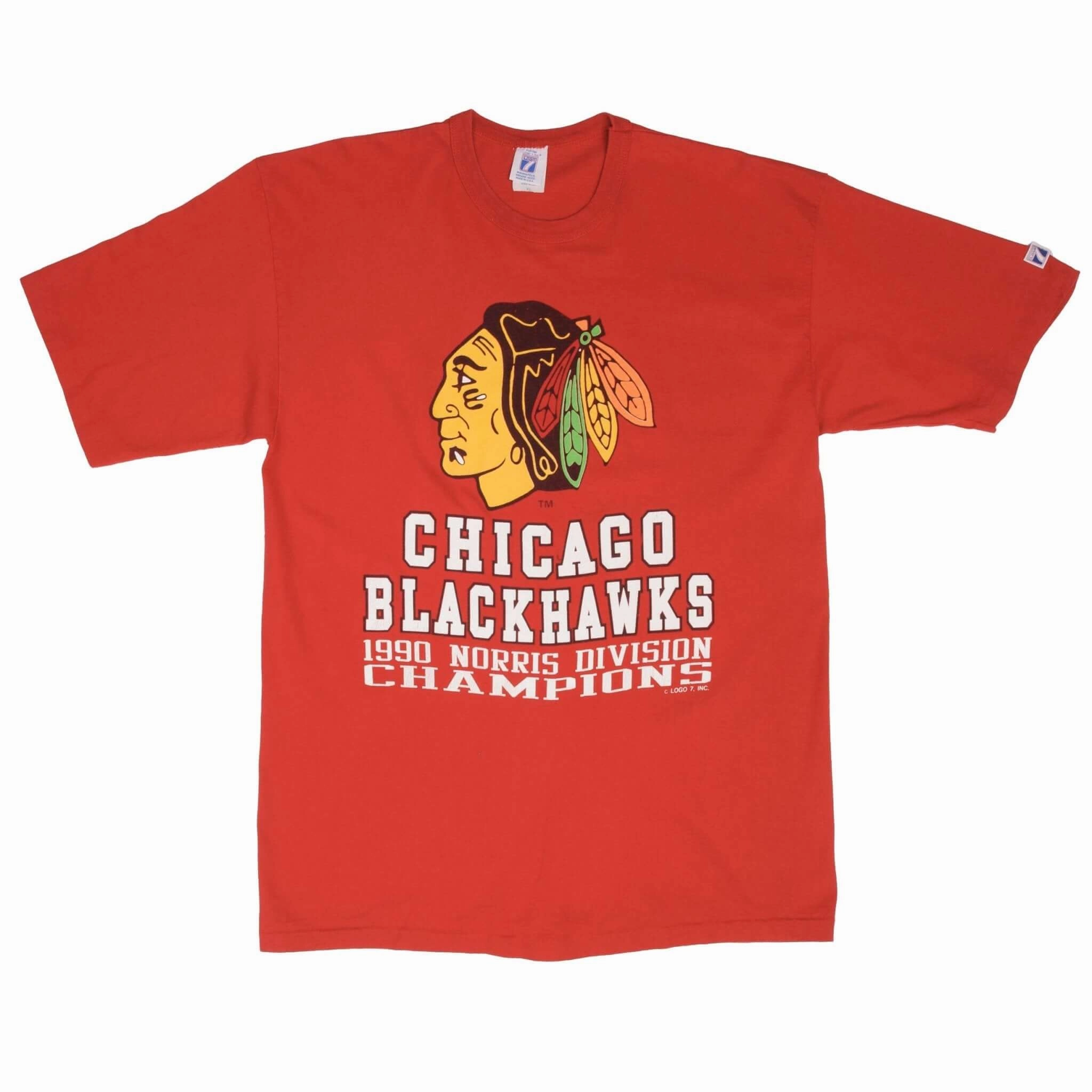 VINTAGE NHL CHICAGO BLACKHAWKS 1990 CHAMPIONS TEE SHIRT SIZE XL MADE IN USA