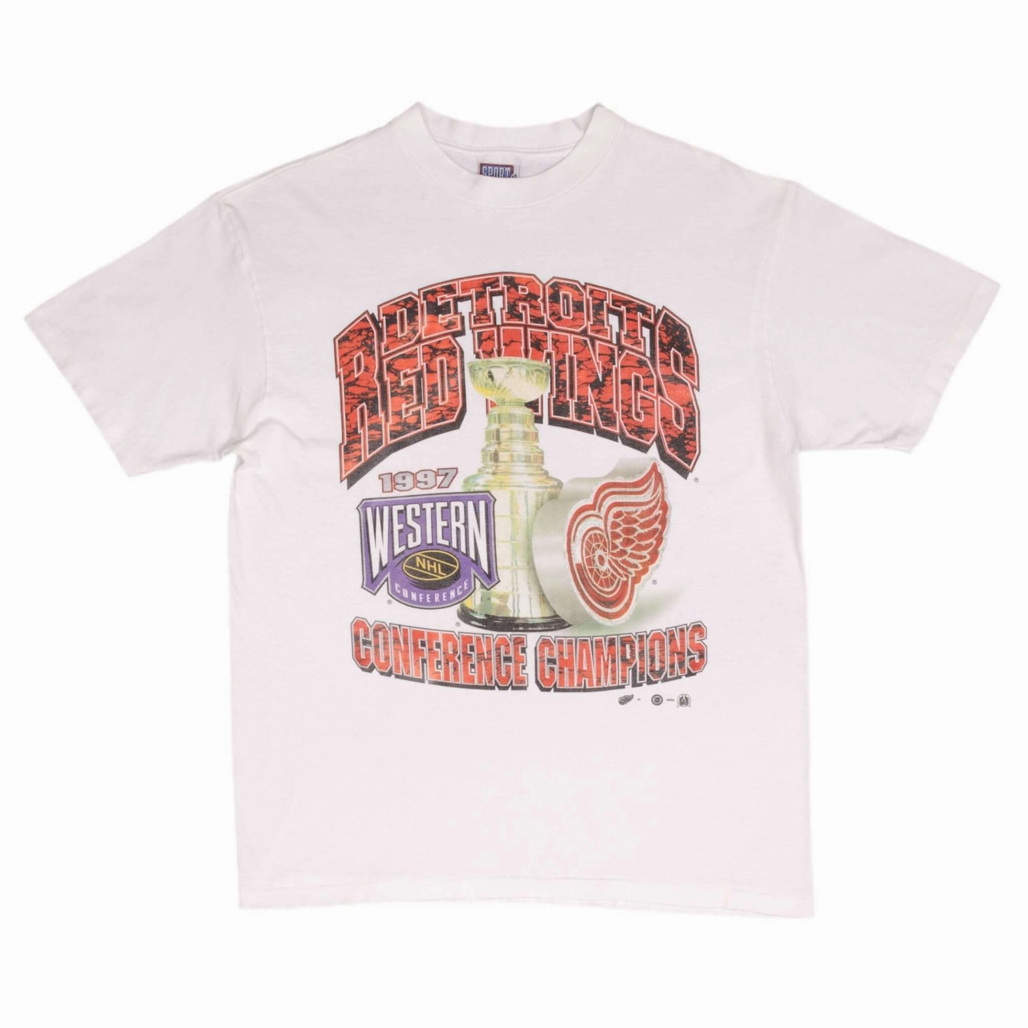 VINTAGE NHL DETROIT RED WINGS WESTERN CHAMPIONS 1997 TEE SHIRT LARGE MADE IN USA
