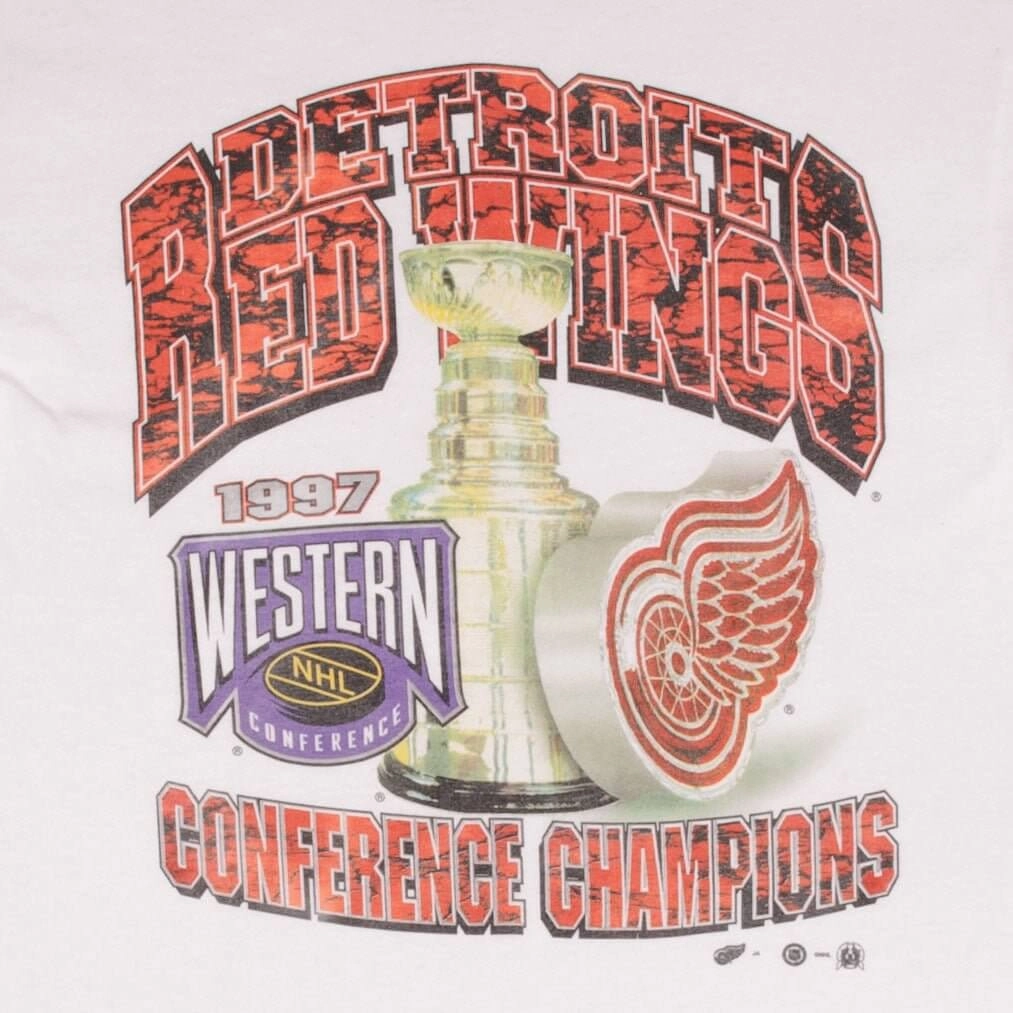 VINTAGE NHL DETROIT RED WINGS WESTERN CHAMPIONS 1997 TEE SHIRT LARGE MADE IN USA