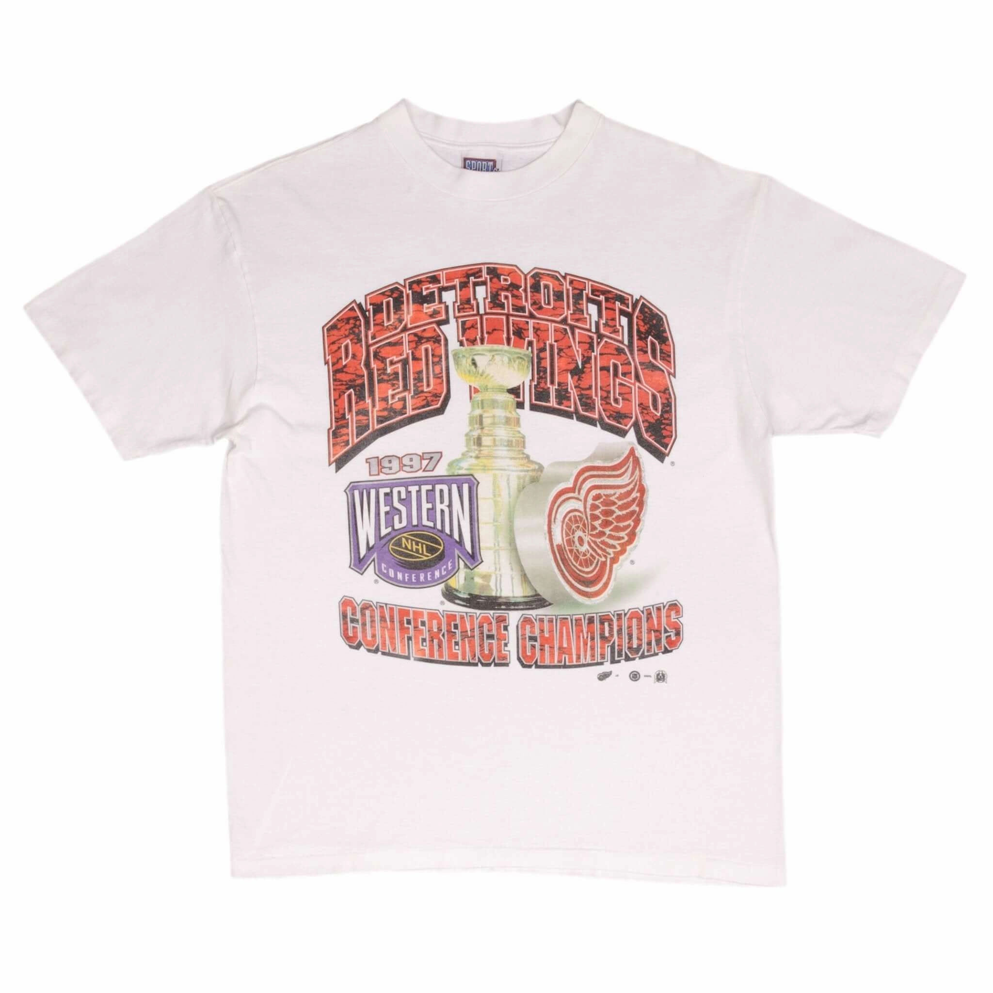 VINTAGE NHL DETROIT RED WINGS WESTERN CHAMPIONS 1997 TEE SHIRT LARGE MADE IN USA