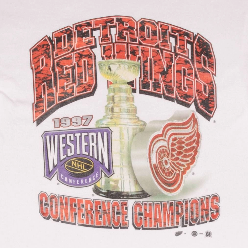 VINTAGE NHL DETROIT RED WINGS WESTERN CHAMPIONS 1997 TEE SHIRT LARGE MADE IN USA