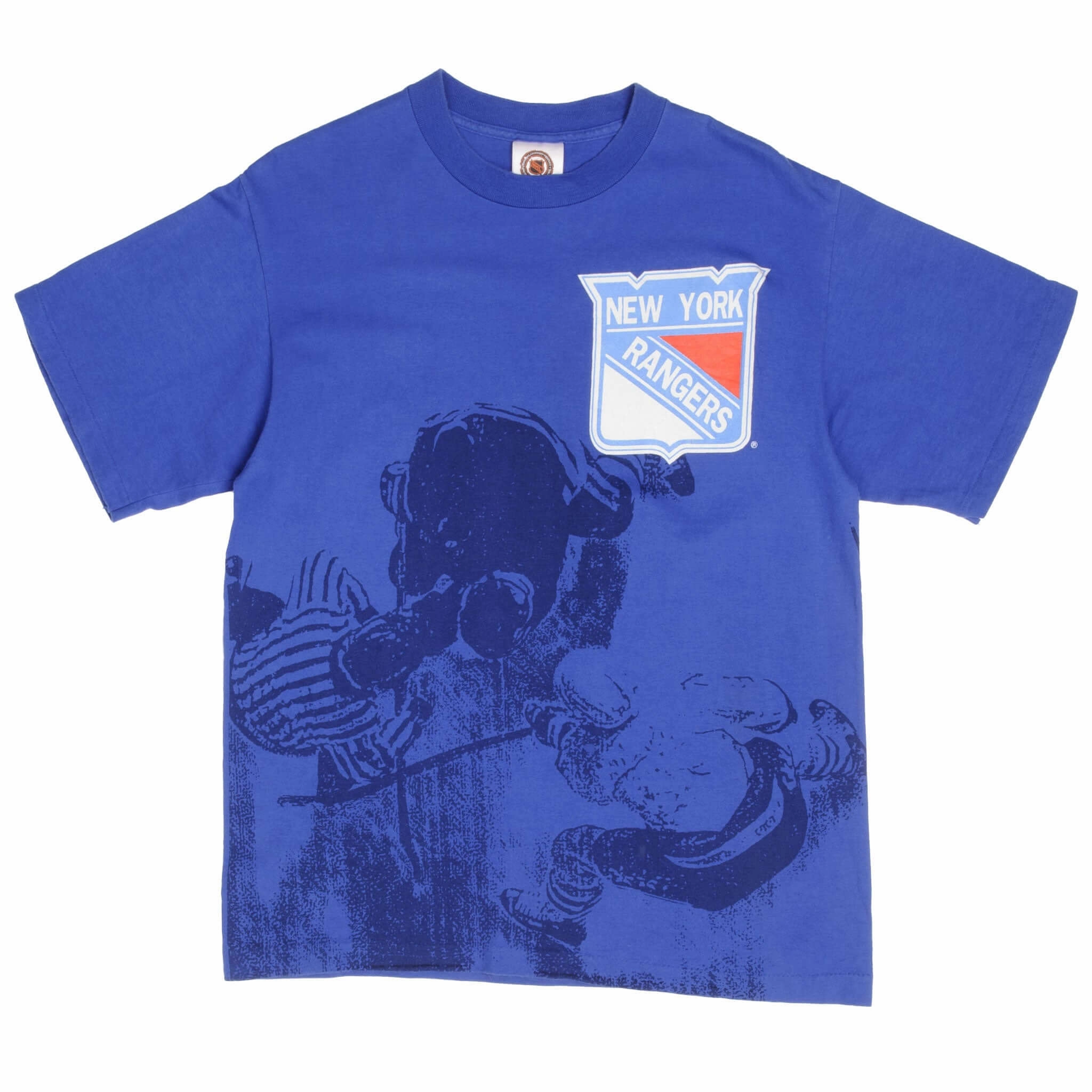 VINTAGE NHL NEW YORK RANGERS ALL OVER PRINT TEE SHIRT 1990S LARGE MADE IN USA