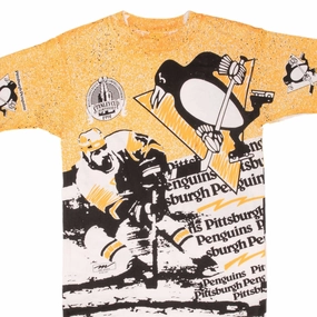 VINTAGE NHL PITTSBURGH PENGUINS STANLEY CUP 1991 ALL OVER PRINT TEE SHIRT MEDIUM
