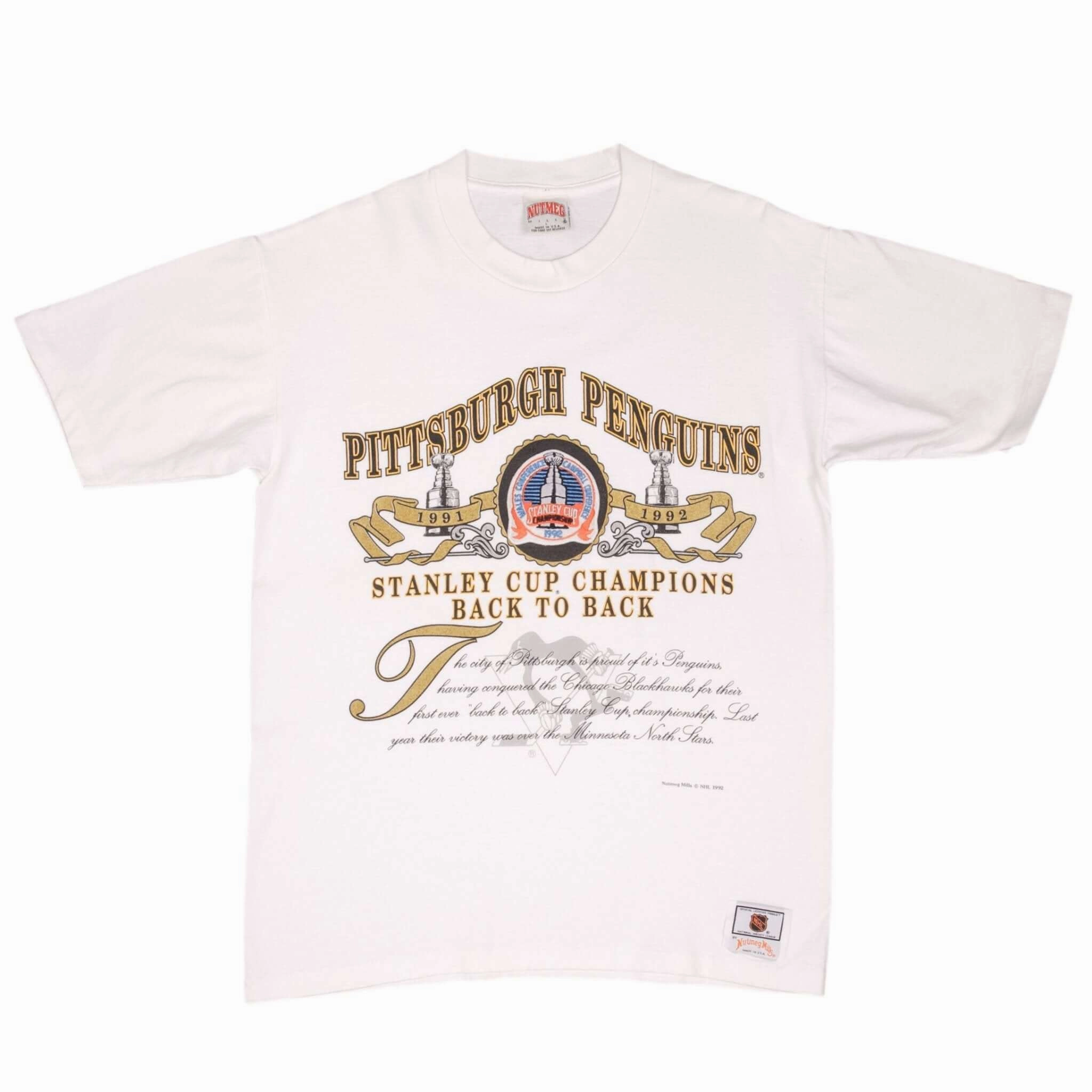 VINTAGE NHL PITTSBURGH PENGUINS STANLEY CUP CHAMPS TEE SHIRT 1992 LARGE MADE USA