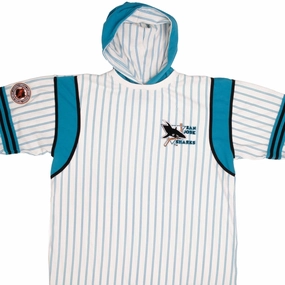 VINTAGE NHL SAN JOSE SHARKS STARTER TEE SHIRT WITH HOOD 1990S SIZE LARGE