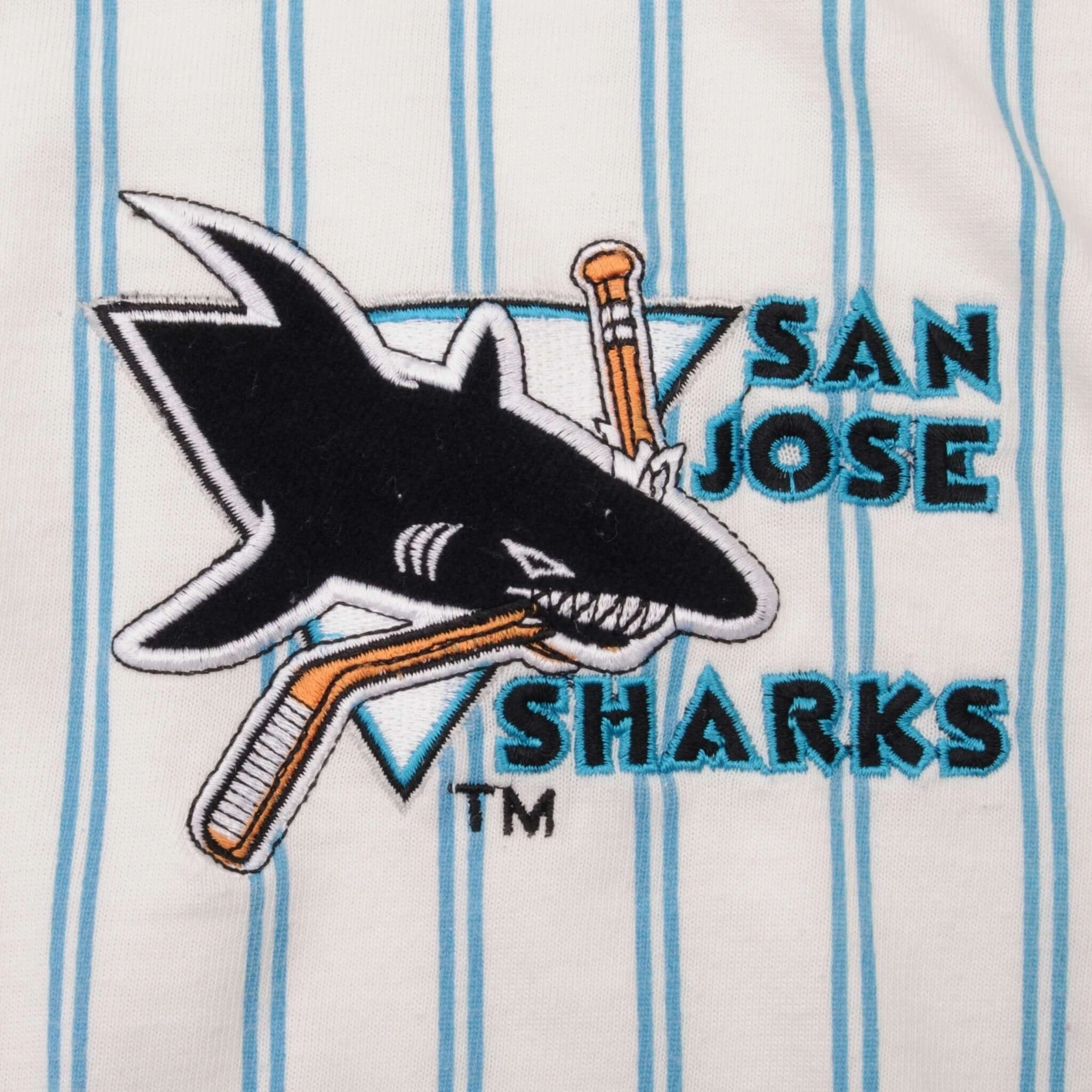 VINTAGE NHL SAN JOSE SHARKS STARTER TEE SHIRT WITH HOOD 1990S SIZE LARGE
