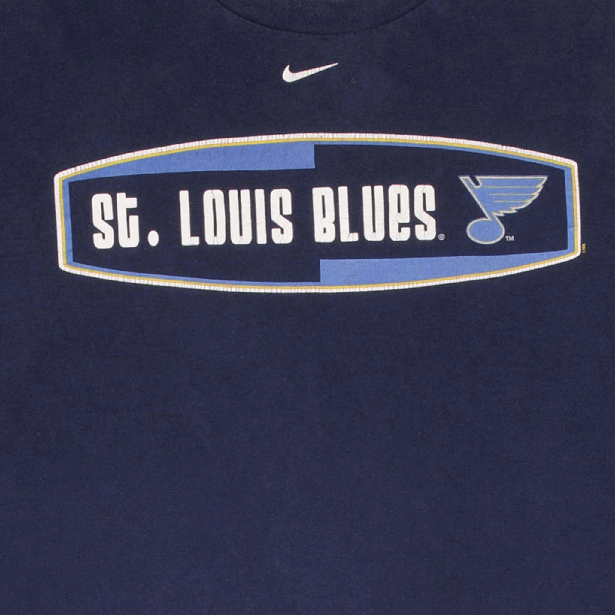 VINTAGE NIKE NHL ST LOUIS BLUES CENTER SWOOSH LONG SLEEVE TEE SHIRT 1990S LARGE