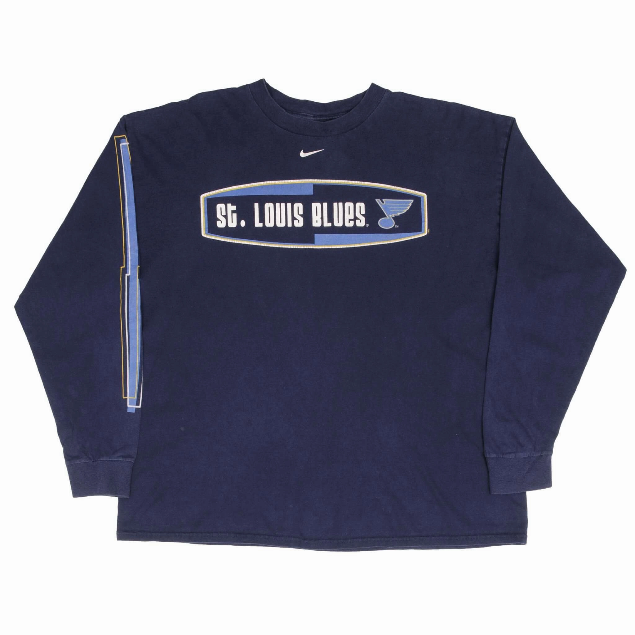 VINTAGE NIKE NHL ST LOUIS BLUES CENTER SWOOSH LONG SLEEVE TEE SHIRT 1990S LARGE