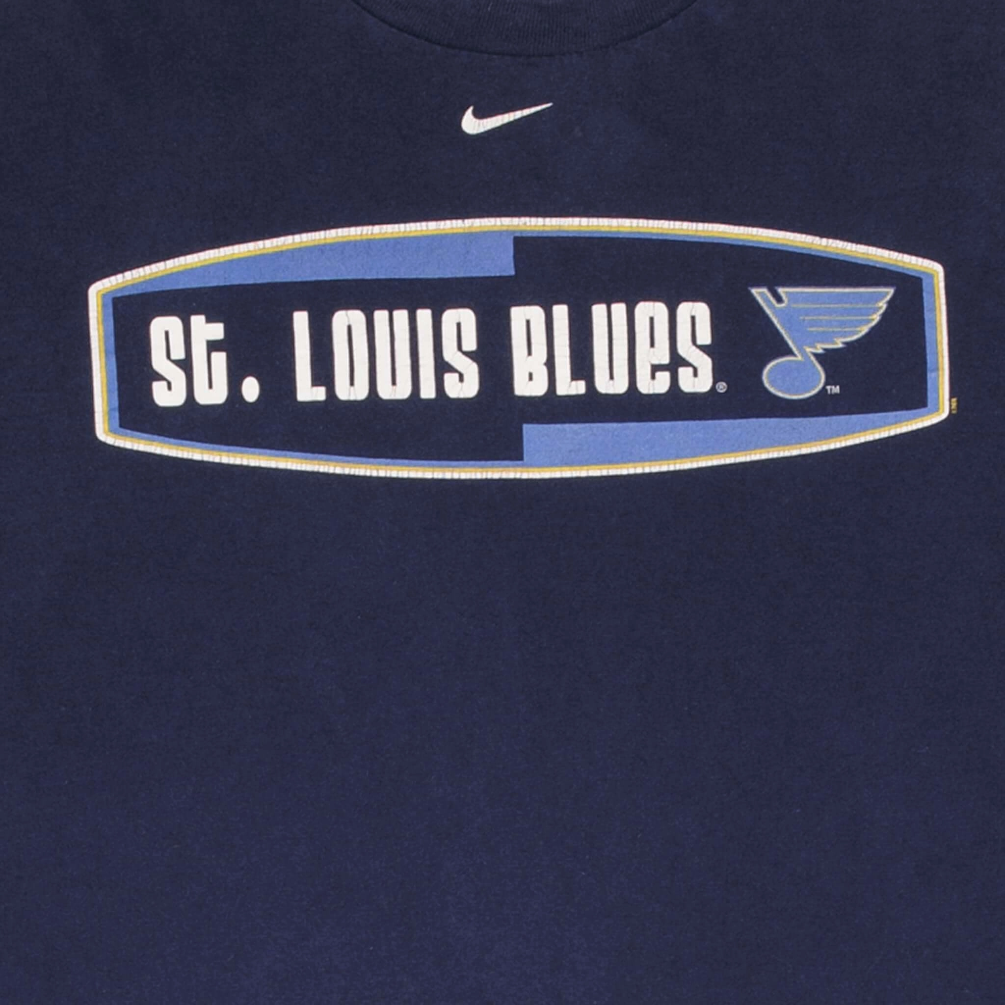 VINTAGE NIKE NHL ST LOUIS BLUES CENTER SWOOSH LONG SLEEVE TEE SHIRT 1990S LARGE