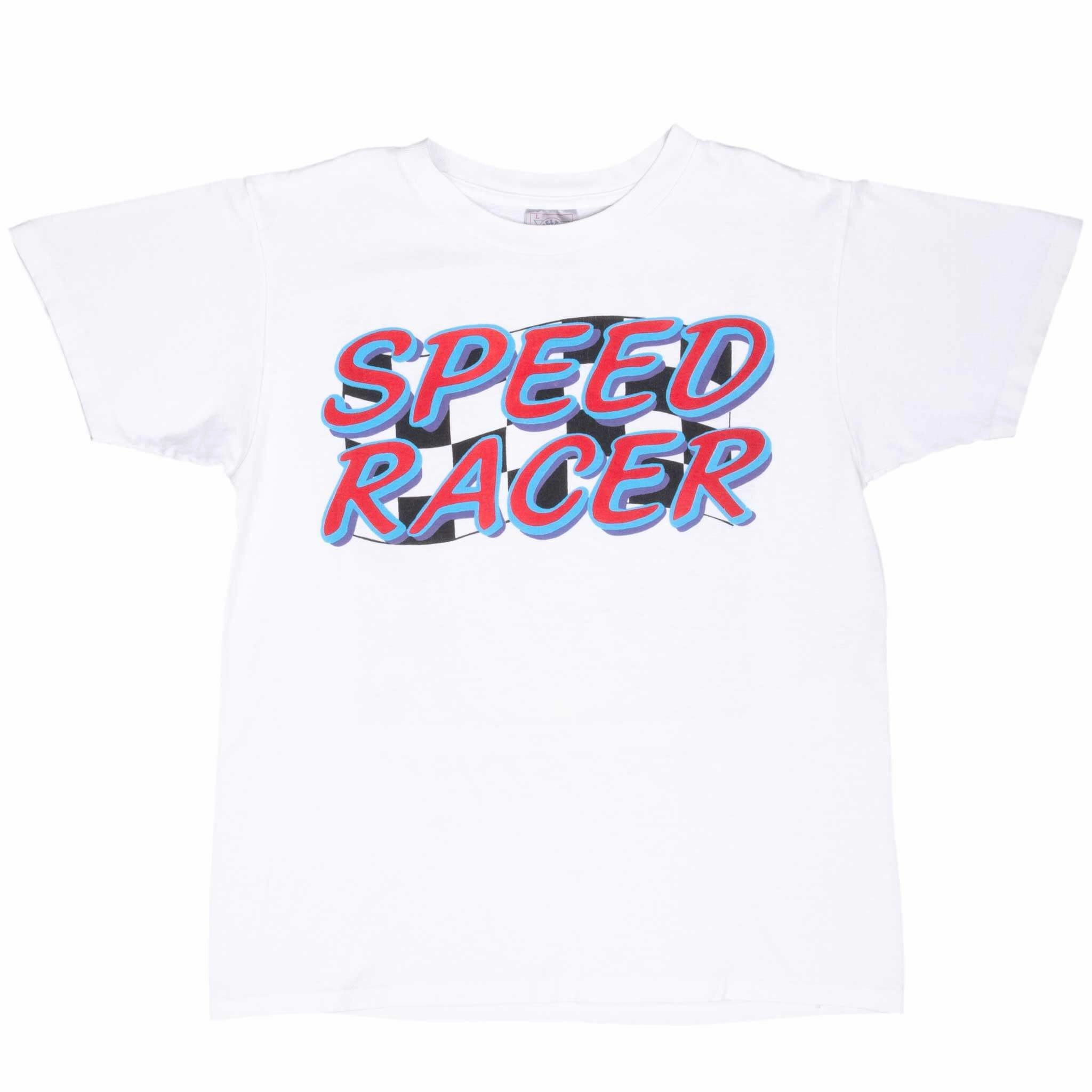 VINTAGE SPEED RACER WANTED FOR SPEEDING EARLY 1990S TEE SHIRT LARGE MADE IN USA
