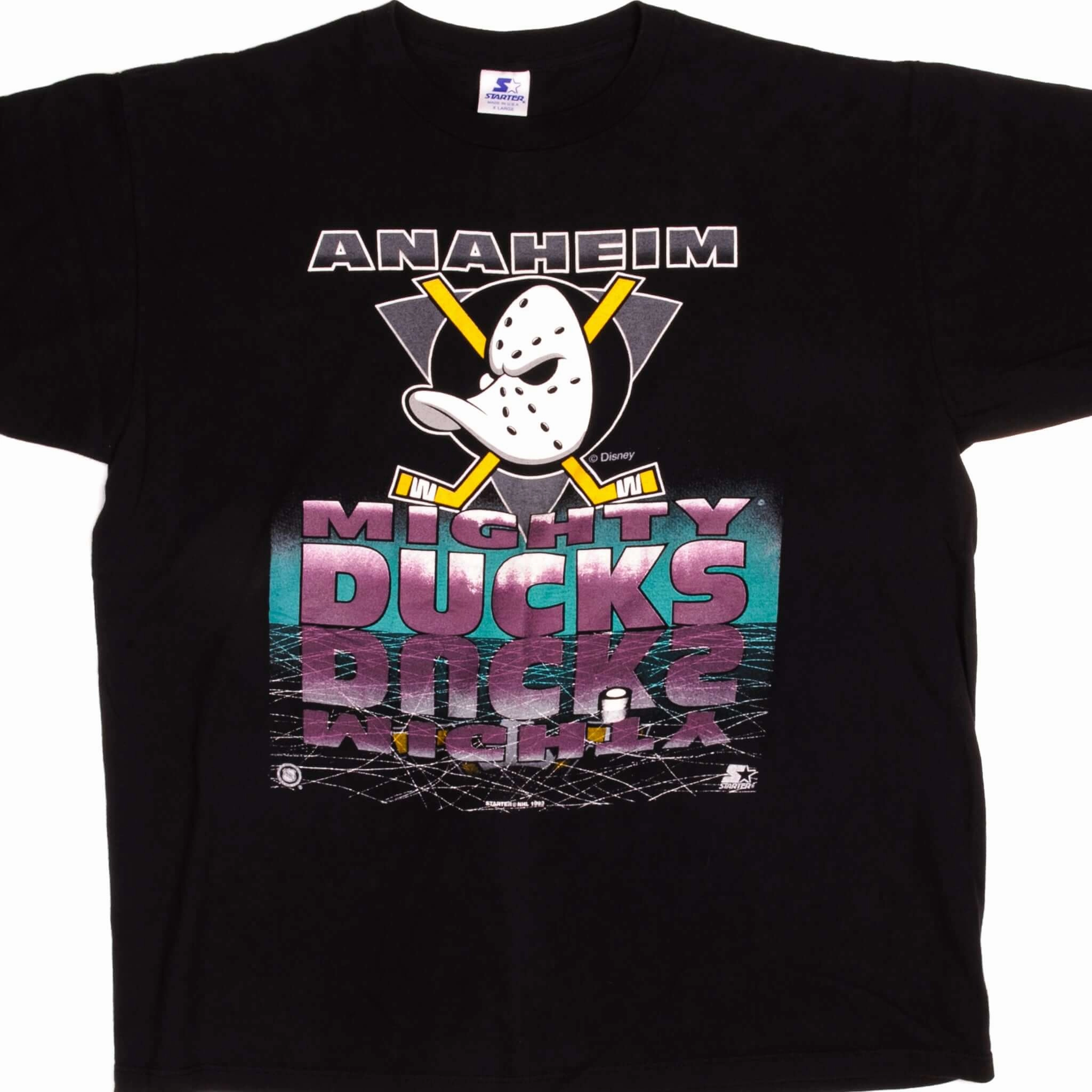 VINTAGE STARTER NHL ANAHEIM MIGHTY DUCKS TEE SHIRT 1993 SIZE XL MADE IN USA