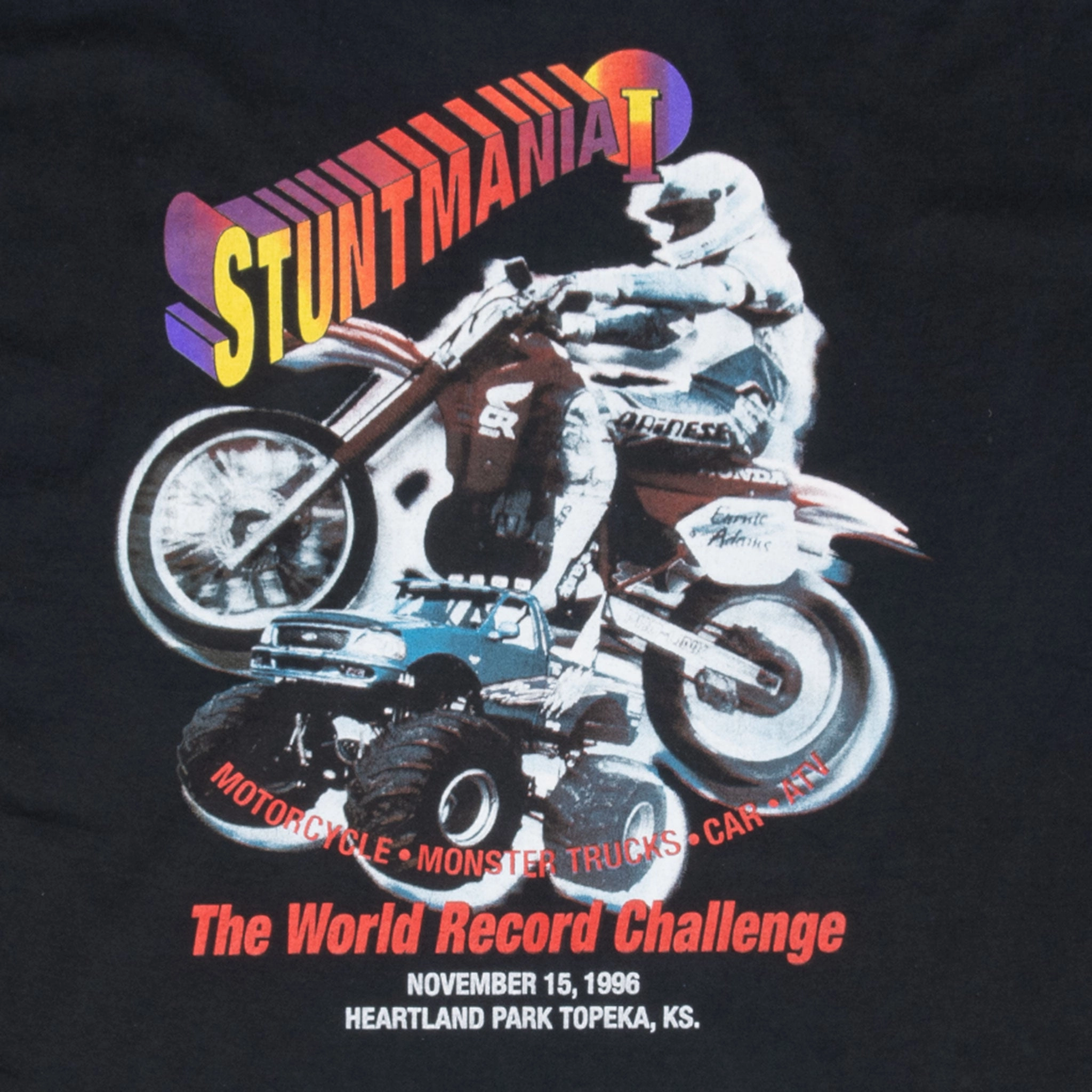 VINTAGE STUNTMANIA 1 MOTORCYCLE RACING 1996 TEE SHIRT 2XL MADE IN USA
