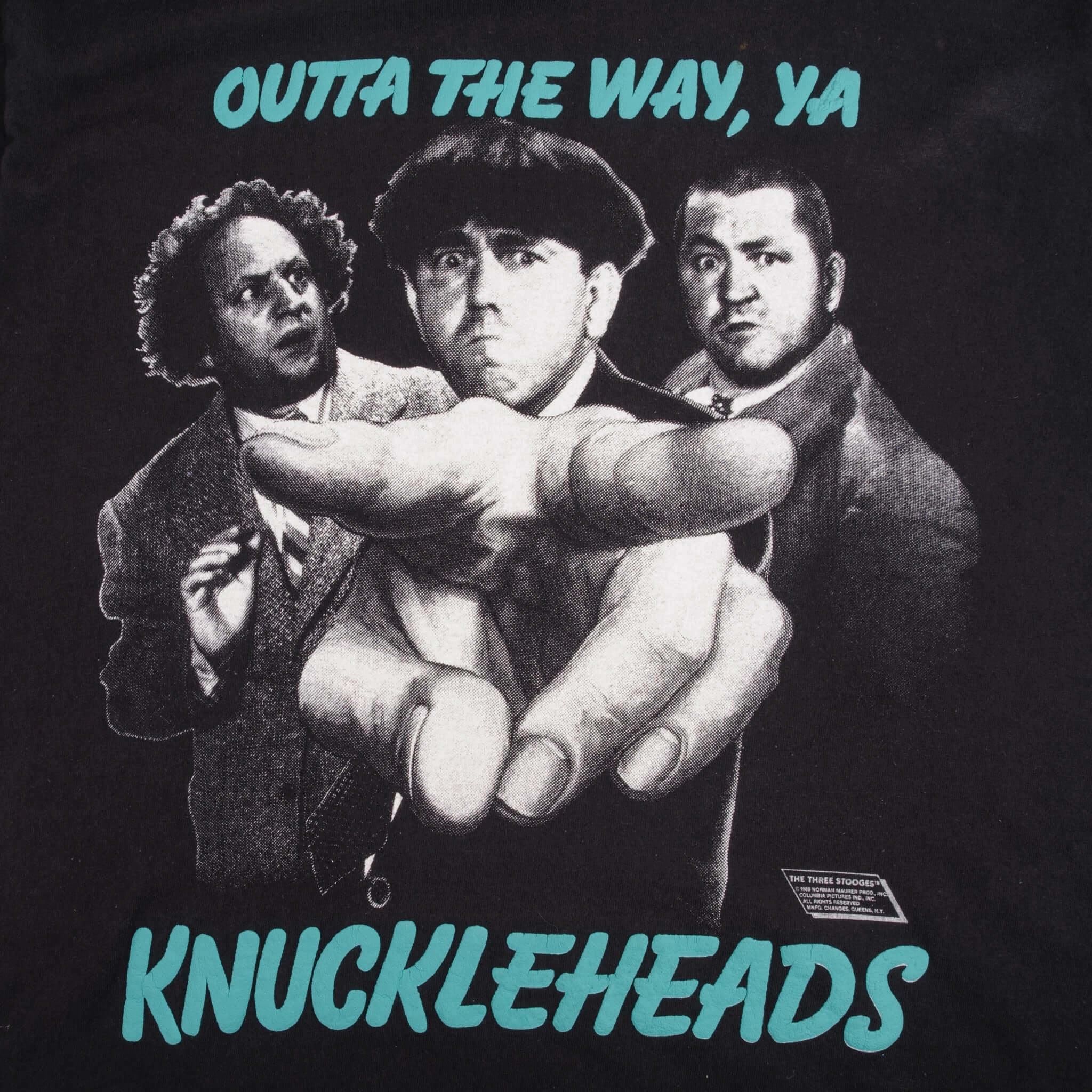VINTAGE THE THREE STOOGES OUTTA THE WAY YA KNUCKLEHEADS 1989 TEE SHIRT MEDIUM