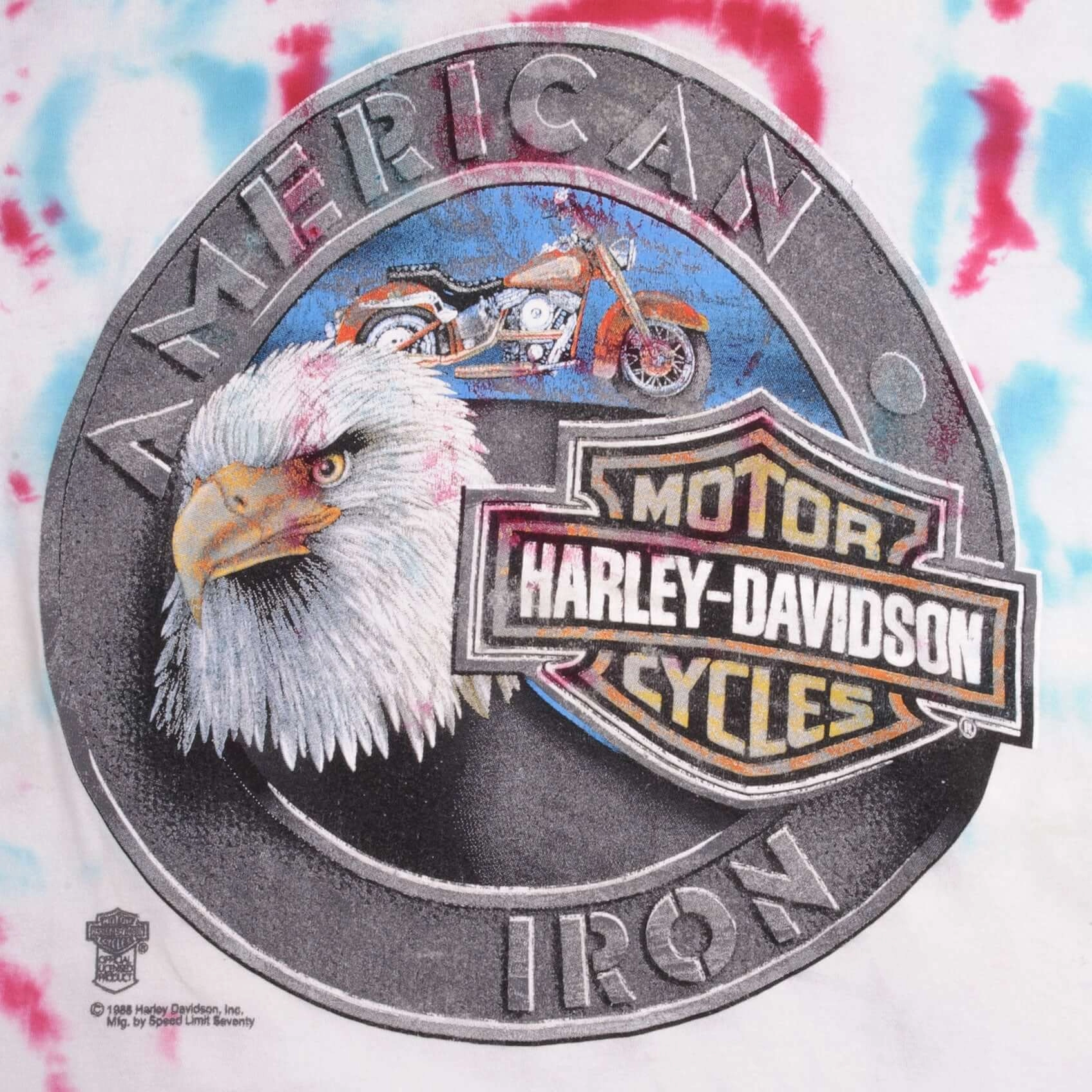 VINTAGE TIE DYE HARLEY DAVIDSON EAGLE TEE SHIRT 1990S SIZE MEDIUM