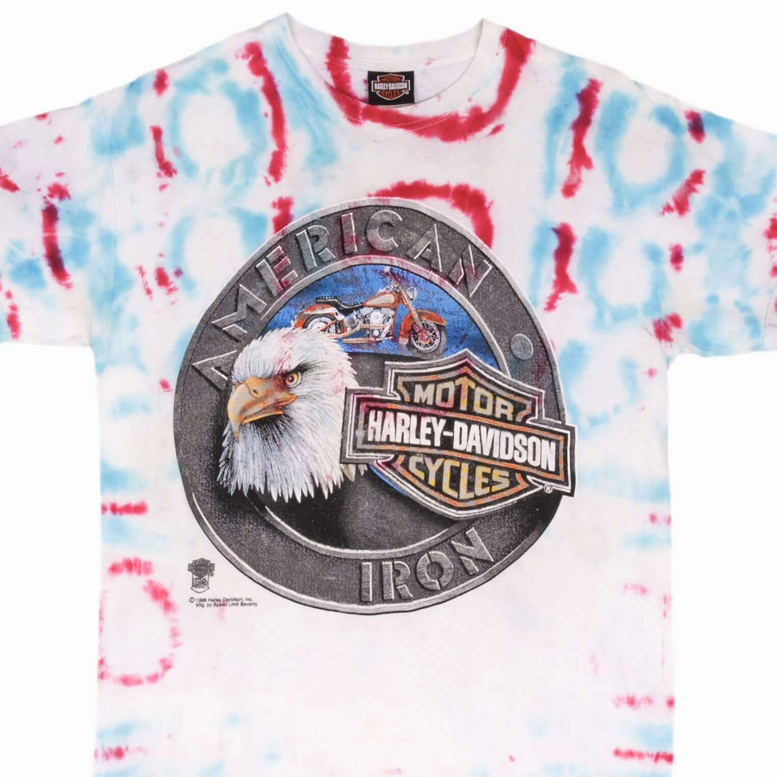 VINTAGE TIE DYE HARLEY DAVIDSON EAGLE TEE SHIRT 1990S SIZE MEDIUM