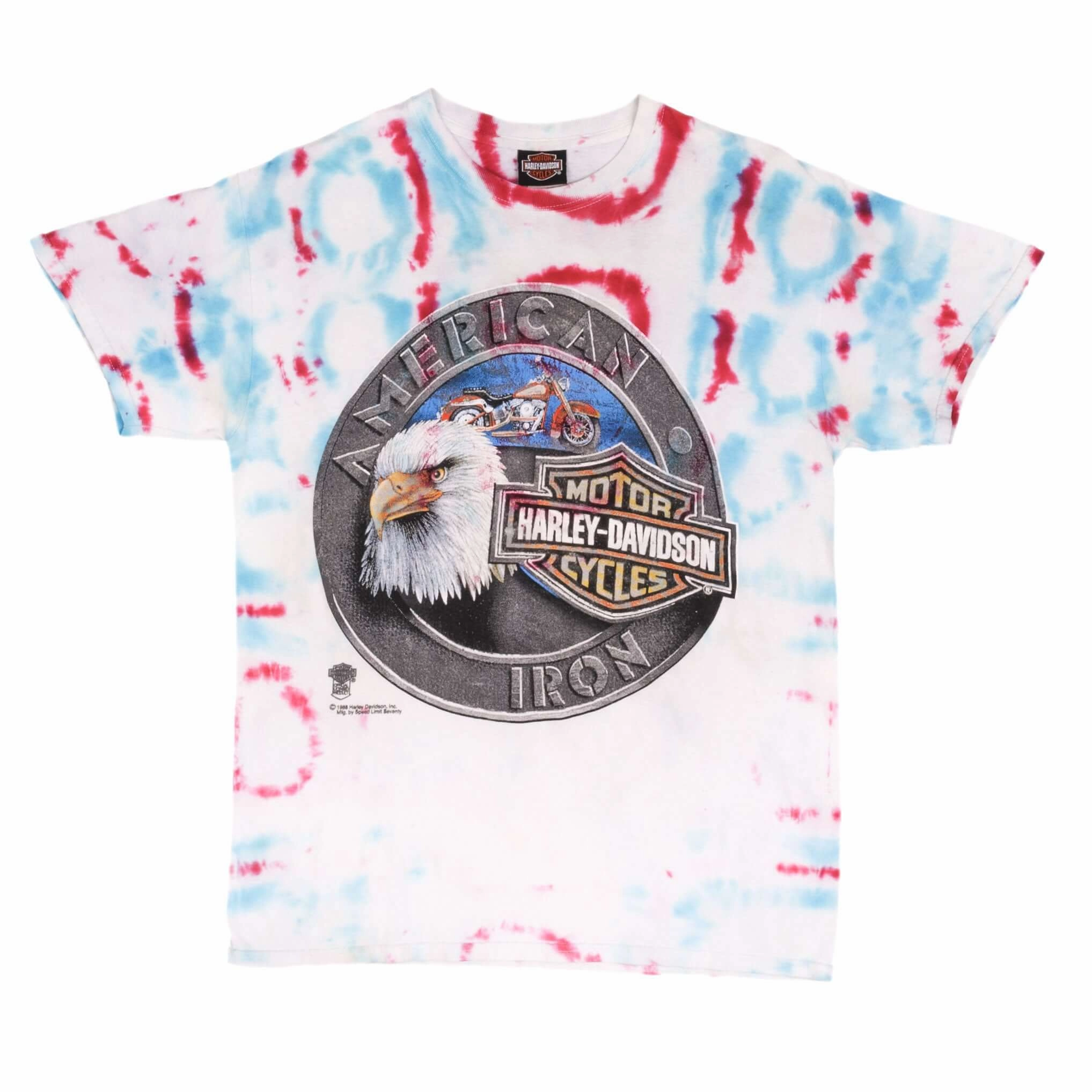 VINTAGE TIE DYE HARLEY DAVIDSON EAGLE TEE SHIRT 1990S SIZE MEDIUM