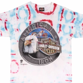 VINTAGE TIE DYE HARLEY DAVIDSON EAGLE TEE SHIRT 1990S SIZE MEDIUM