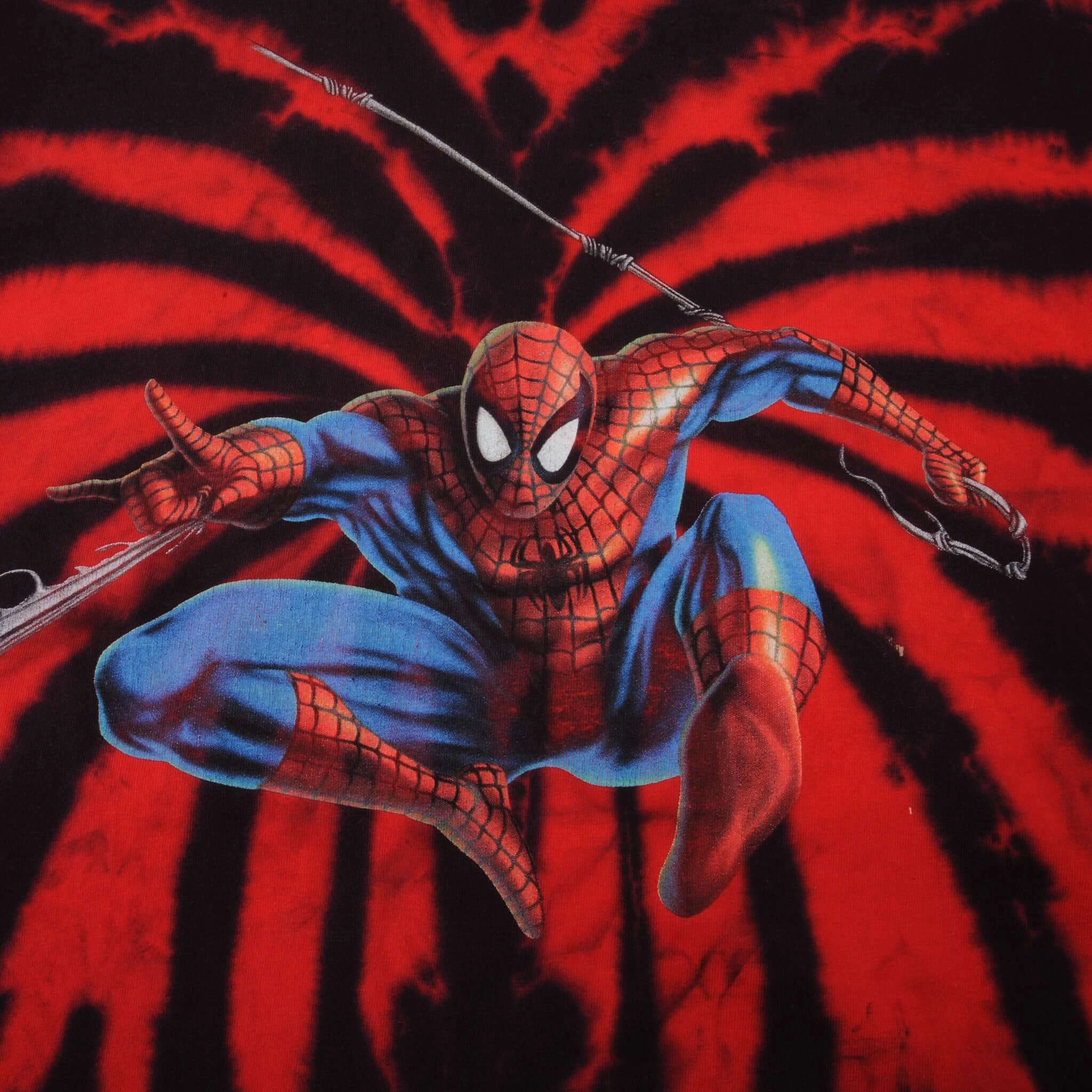 VINTAGE TIE DYE SPIDERMAN UNIVERSAL STUDIO TEE SHIRT 2000  MEDIUM MADE IN USA