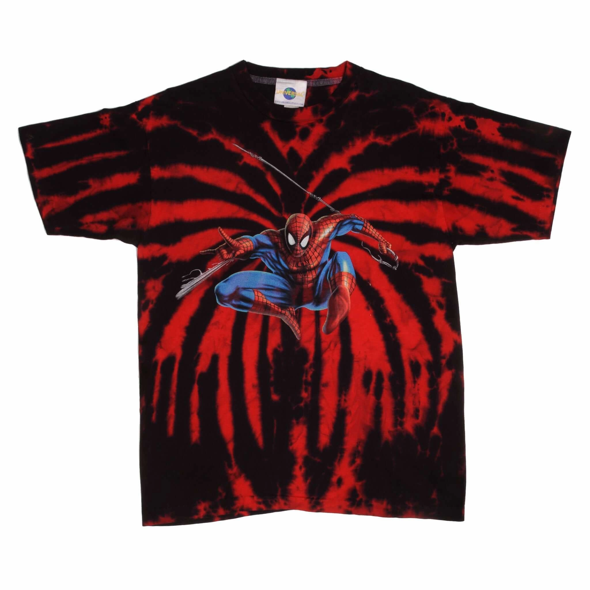 VINTAGE TIE DYE SPIDERMAN UNIVERSAL STUDIO TEE SHIRT 2000  MEDIUM MADE IN USA