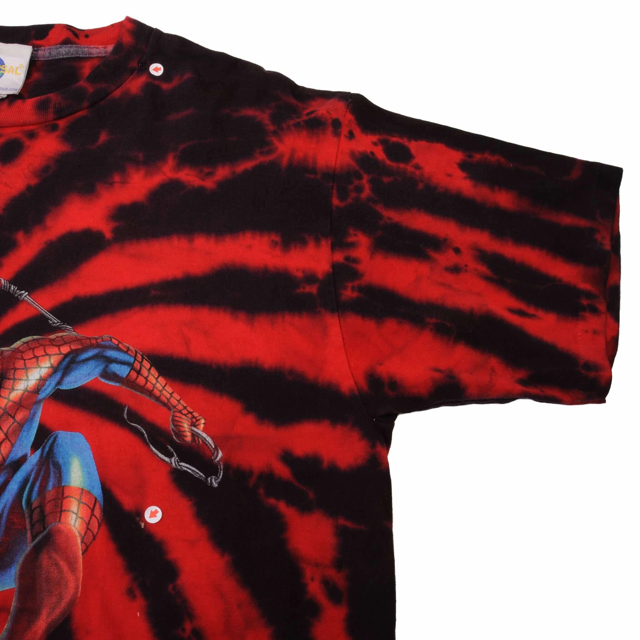 VINTAGE TIE DYE SPIDERMAN UNIVERSAL STUDIO TEE SHIRT 2000  MEDIUM MADE IN USA