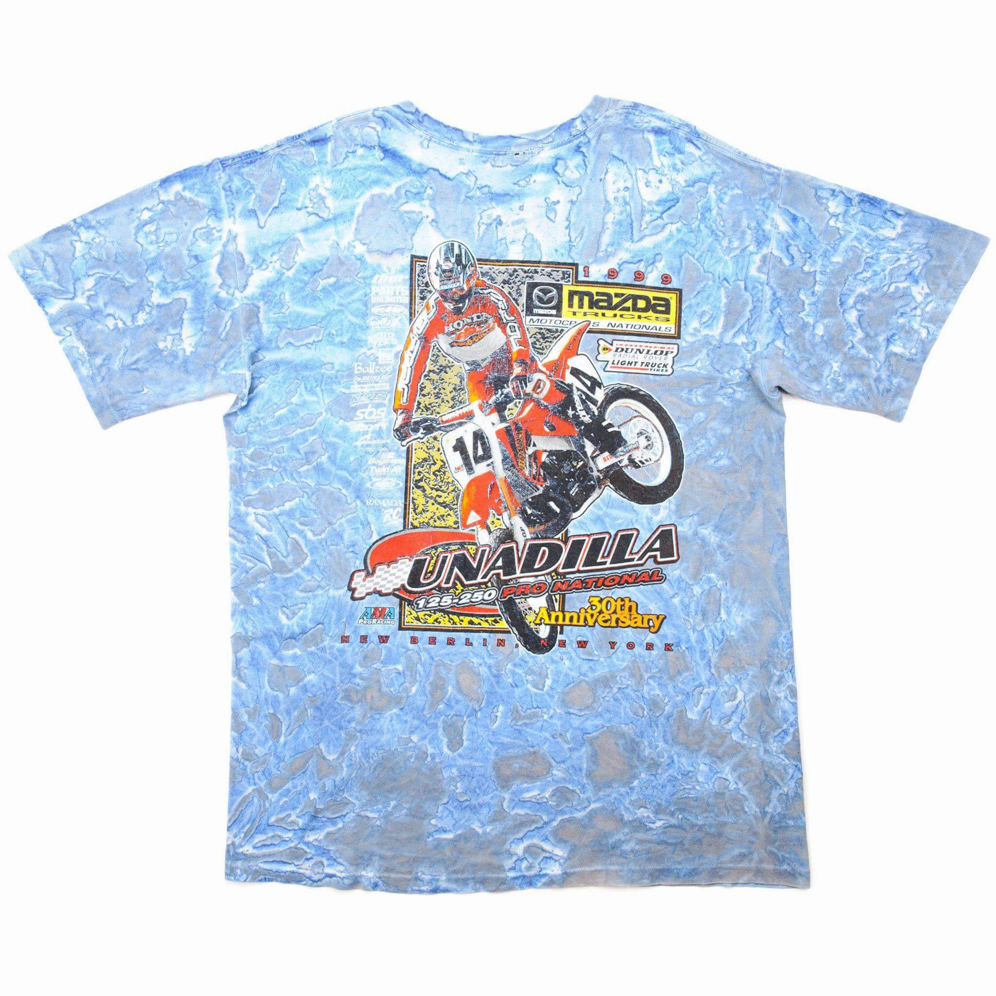VINTAGE TIE-DYE UNADILLA 125-250 PRO NATIONAL TEE SHIRT 1999 SIZE LARGE MADE IN USA