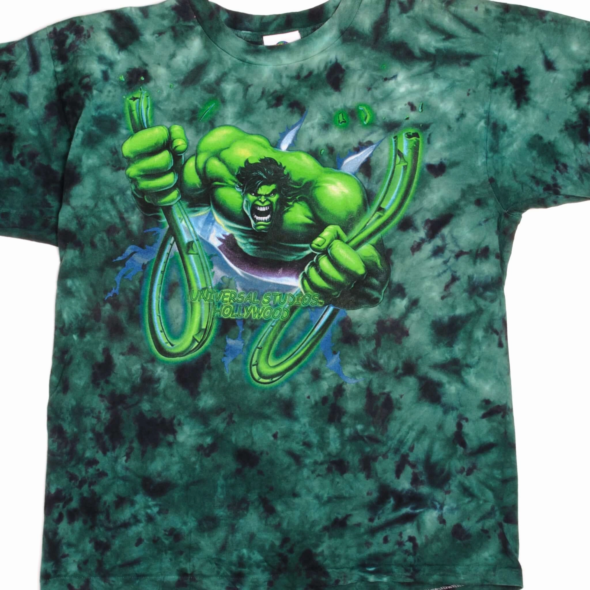 VINTAGE TIE-DYE UNIVERSAL STUDIOS HOLLYWOOD HULK TEE SHIRT 1990S XL MADE IN USA