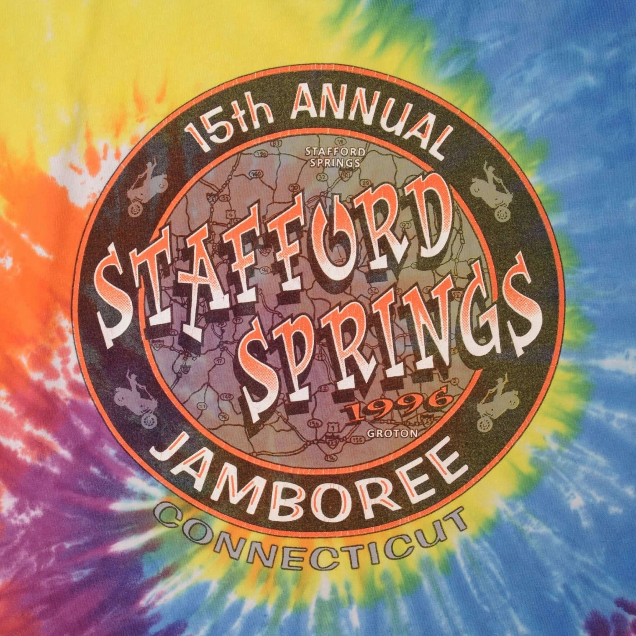 VINTAGE TIEDYE AMA MOTOCROSS 15TH STAFFORD SPRINGS TEE SHIRT 1996 LARGE MADE USA