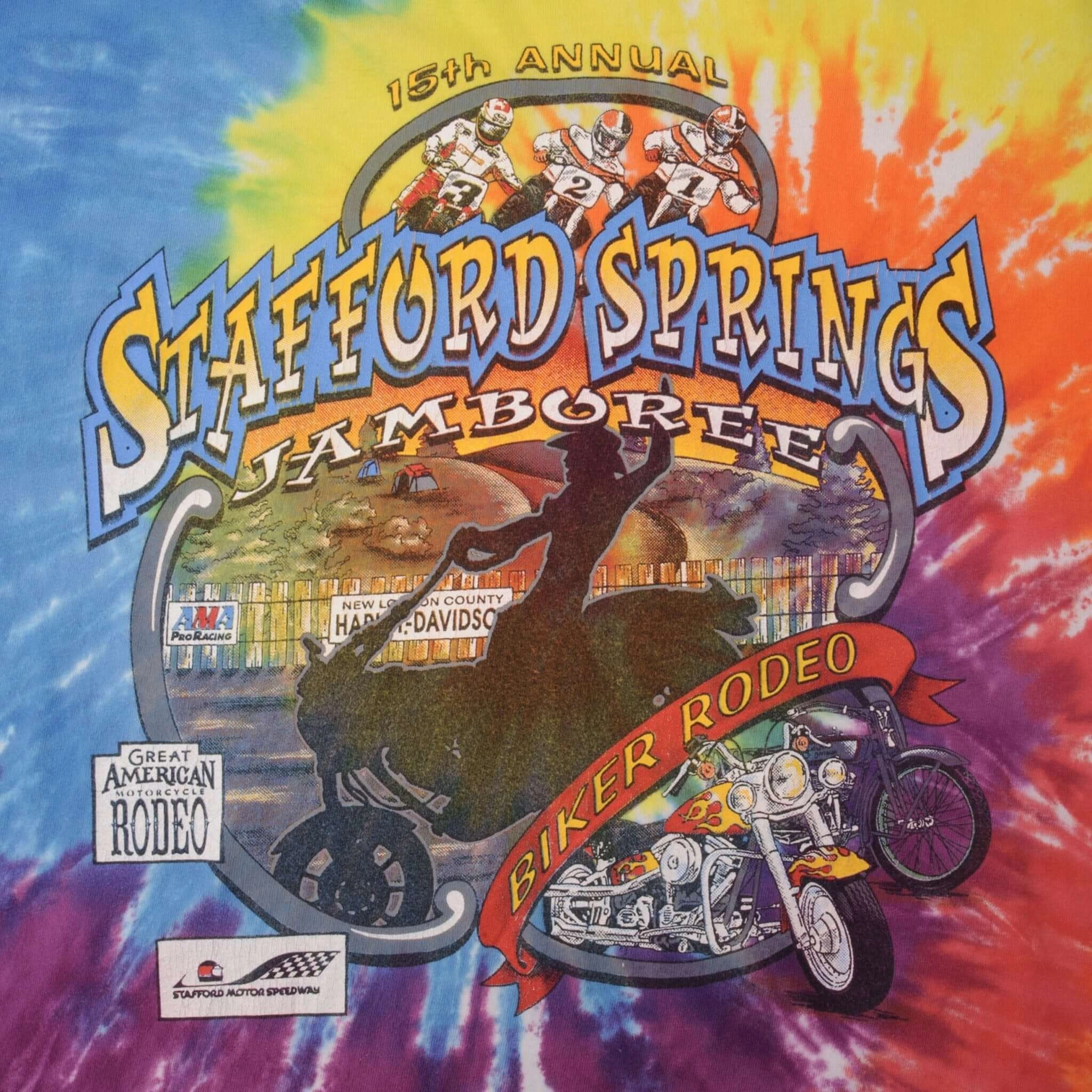 VINTAGE TIEDYE AMA MOTOCROSS 15TH STAFFORD SPRINGS TEE SHIRT 1996 LARGE MADE USA