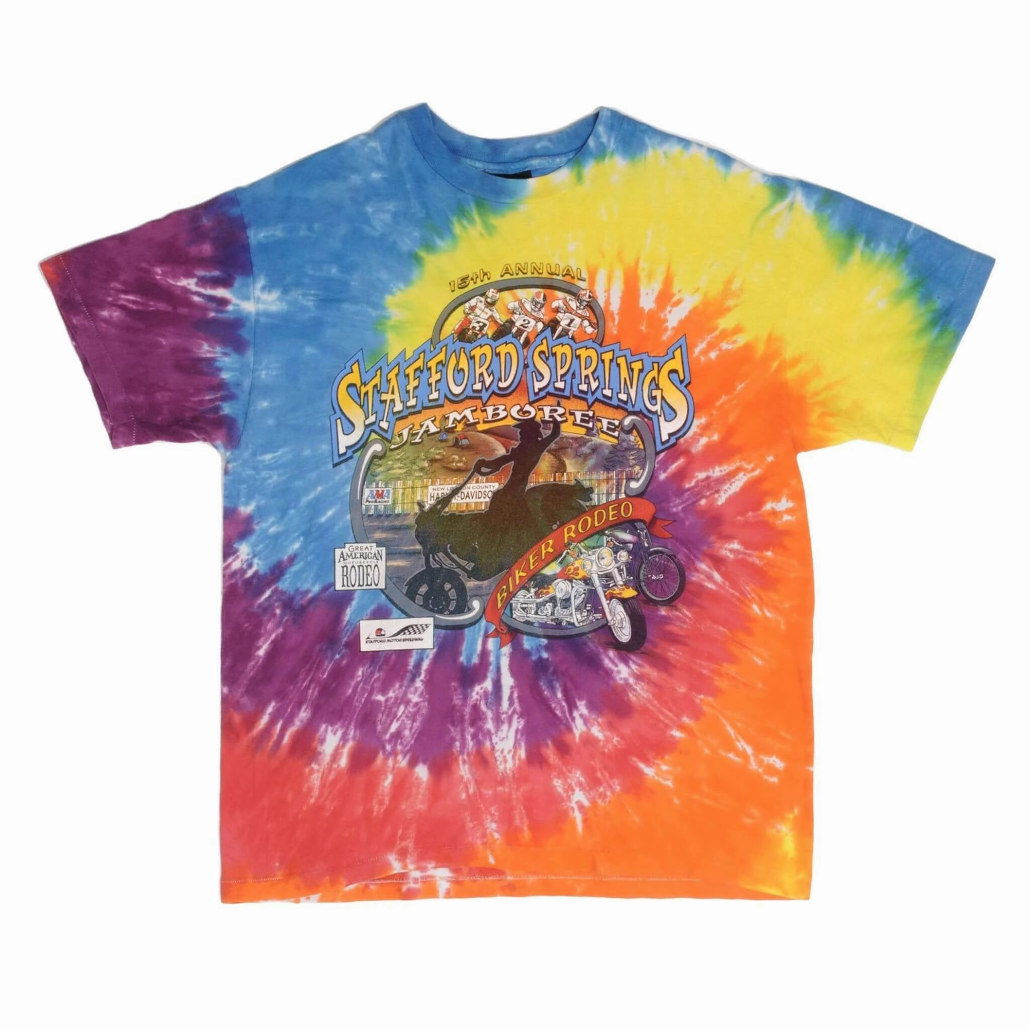 VINTAGE TIEDYE AMA MOTOCROSS 15TH STAFFORD SPRINGS TEE SHIRT 1996 LARGE MADE USA
