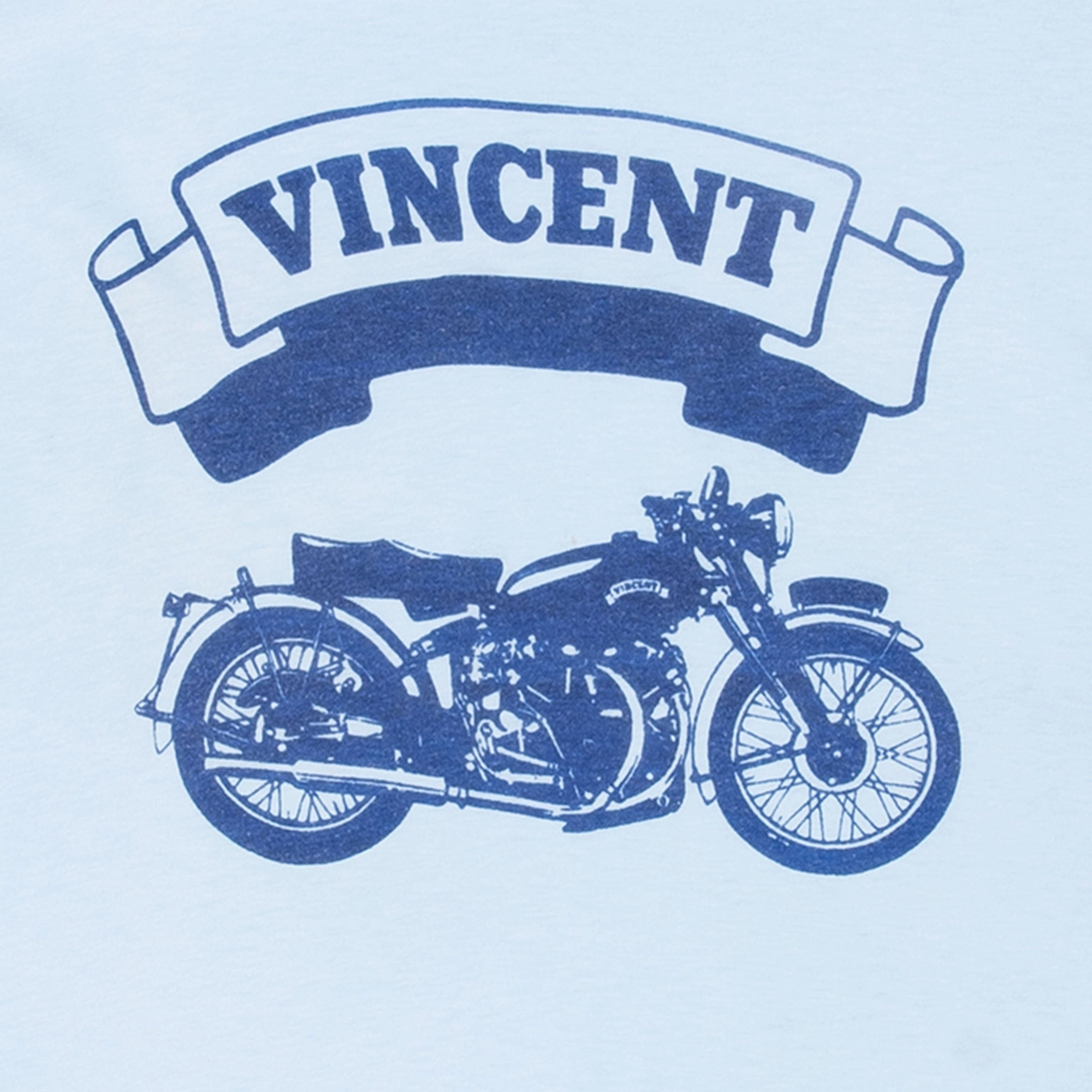 VINTAGE VINCENT MOTORCYCLE BIKER BLUE TEE SHIRT 1980S MEDIUM MADE IN USA