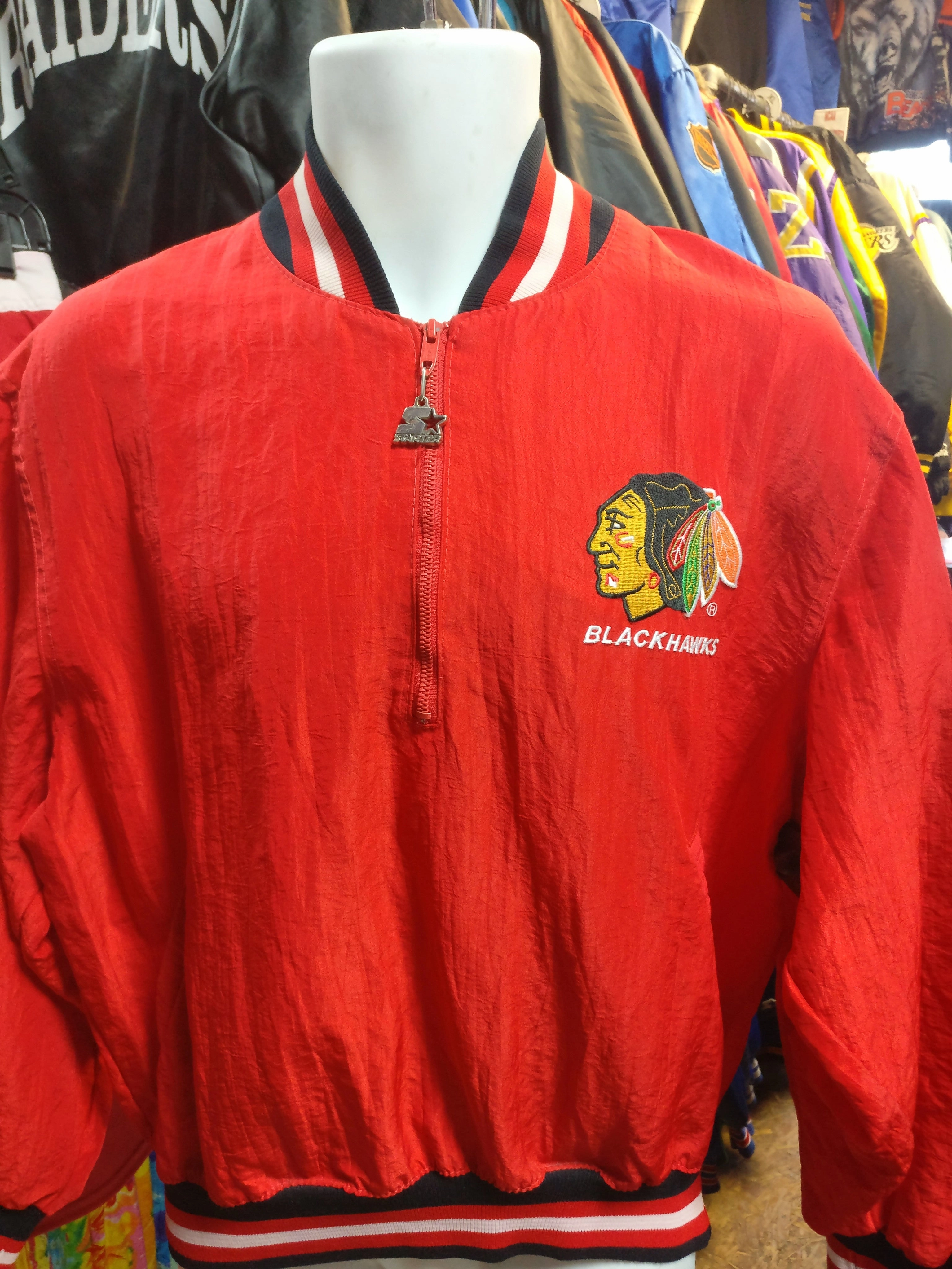Vtg 80s CHICAGO BLACKHAWKS NHL Starter Windbreaker Pullover Jacket M