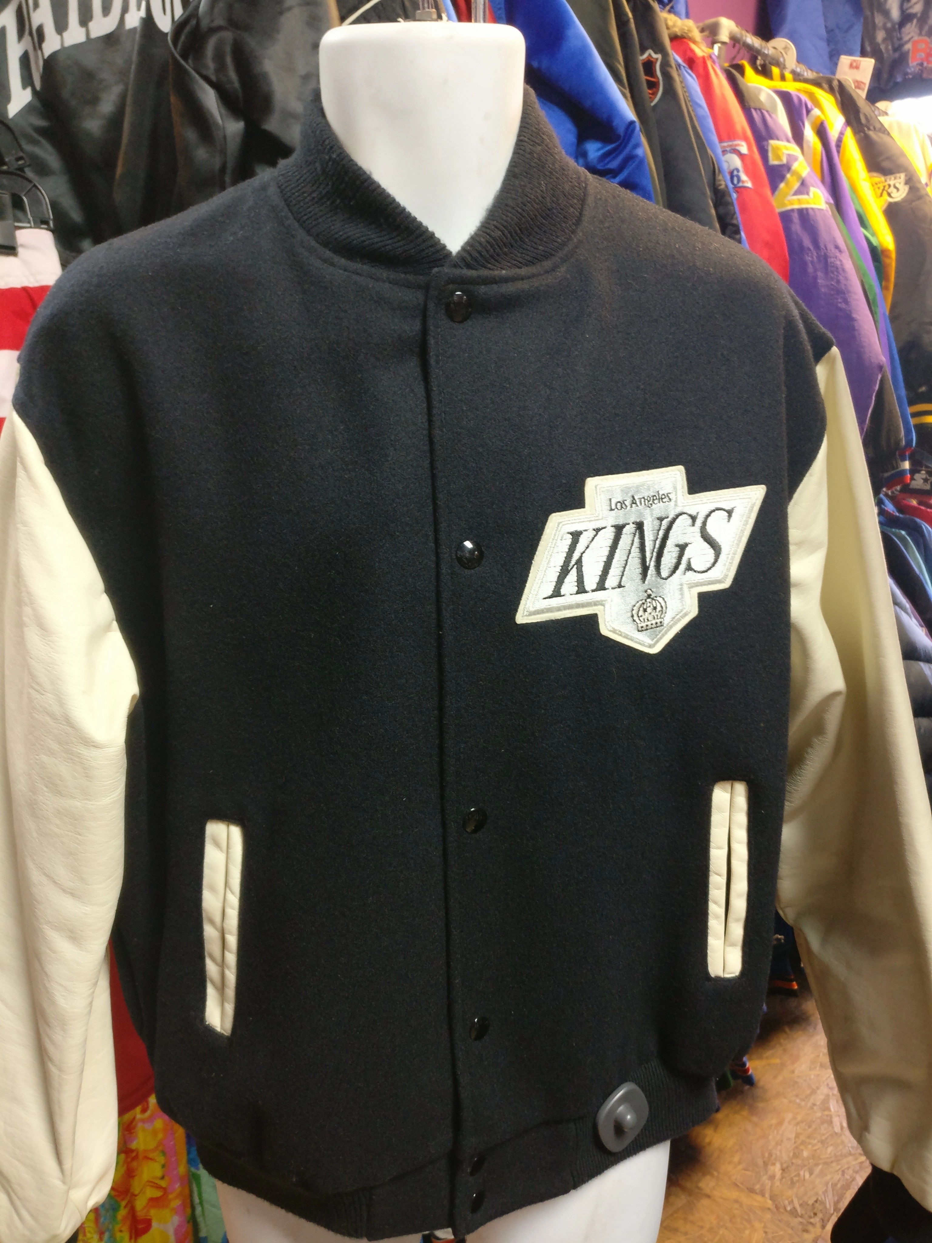 Vtg 80s LOS ANGELES KINGS NHL Back Patch Chalk Line Varsity Jacket XL