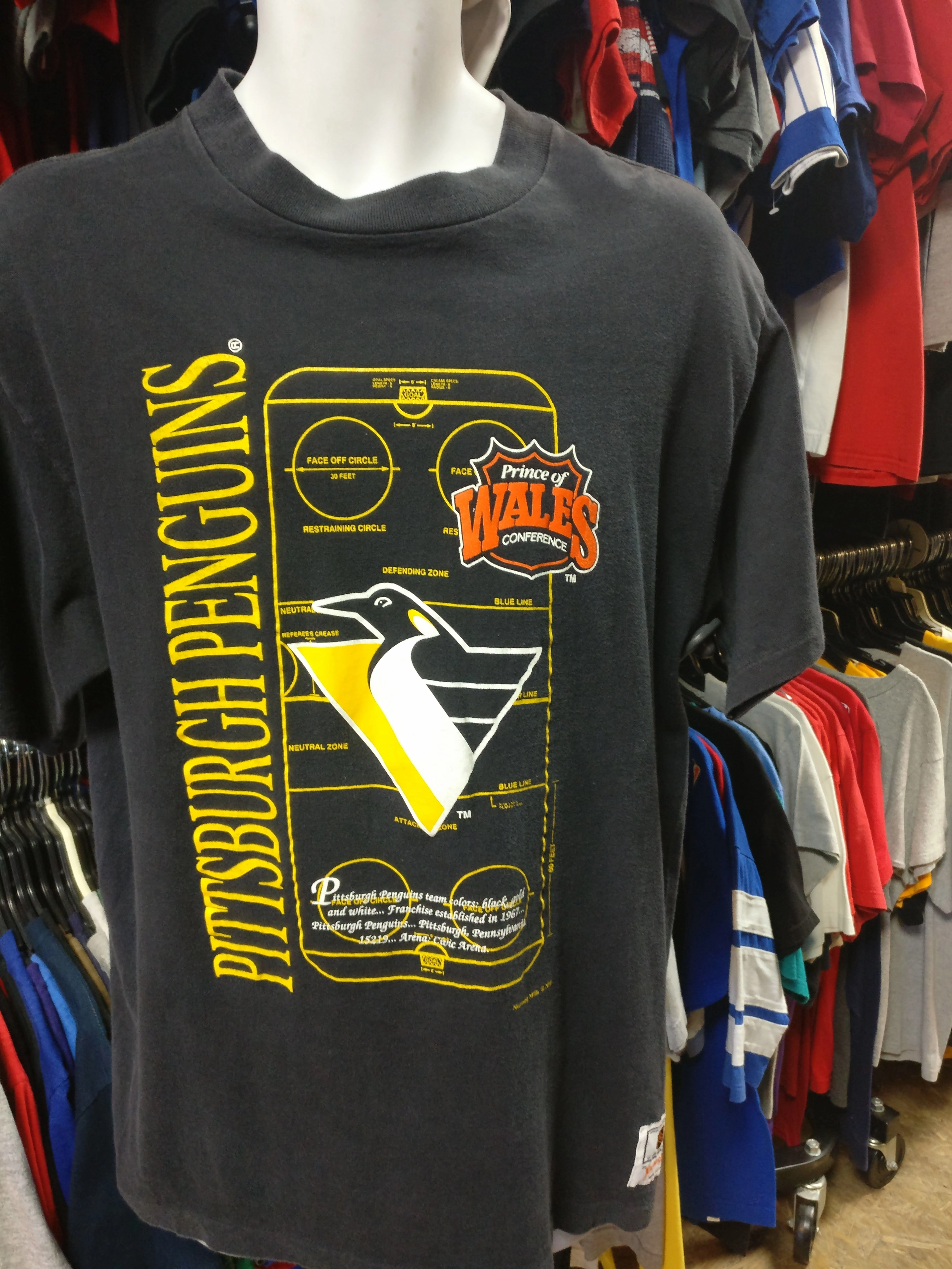 Vtg 90s PITTSBURGH PENGUINS NHL Price Of Wales Conference T-Shirt XL
